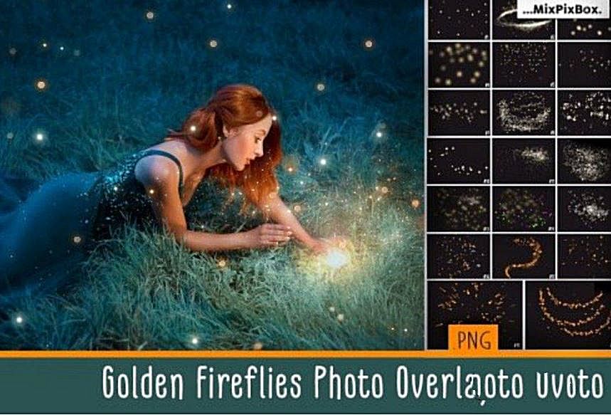 Photoshop - CreativeMarket Golden Fireflies Photo Overlays