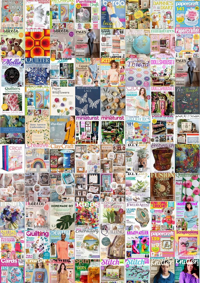 Crossstitch Crochet Stitching Beading Papercraft Parchment Quilting Sewing Knitting Creative Dolls Clay etc. magazines