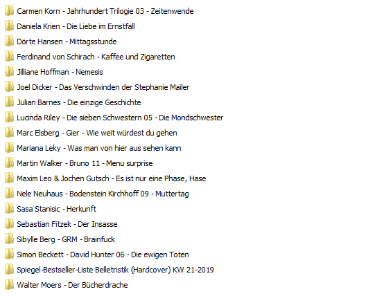 Duitstalige boeken - Spiegel-Bestseller-Liste Belletristik (Hardcover) KW 21-2019