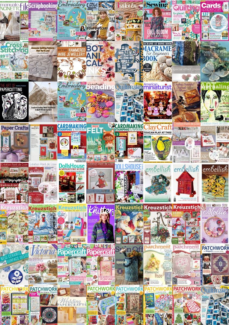 Crossstitch Crochet Stitching Beading Papercraft Parchment Quilting Sewing Knitting Creative Dolls Clay etc magazines