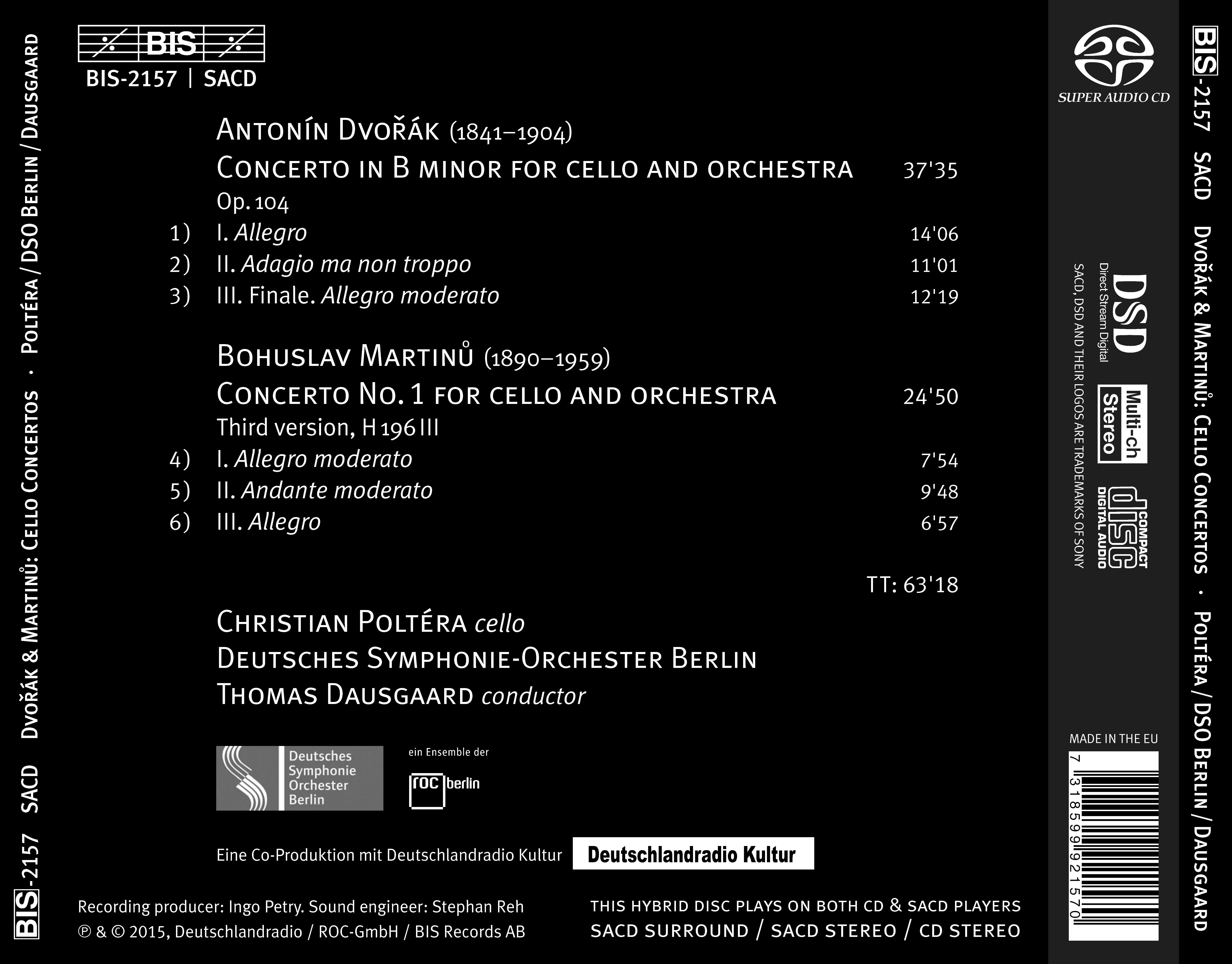 Dvorak, Martinu Cello Concertos Christian Poltera