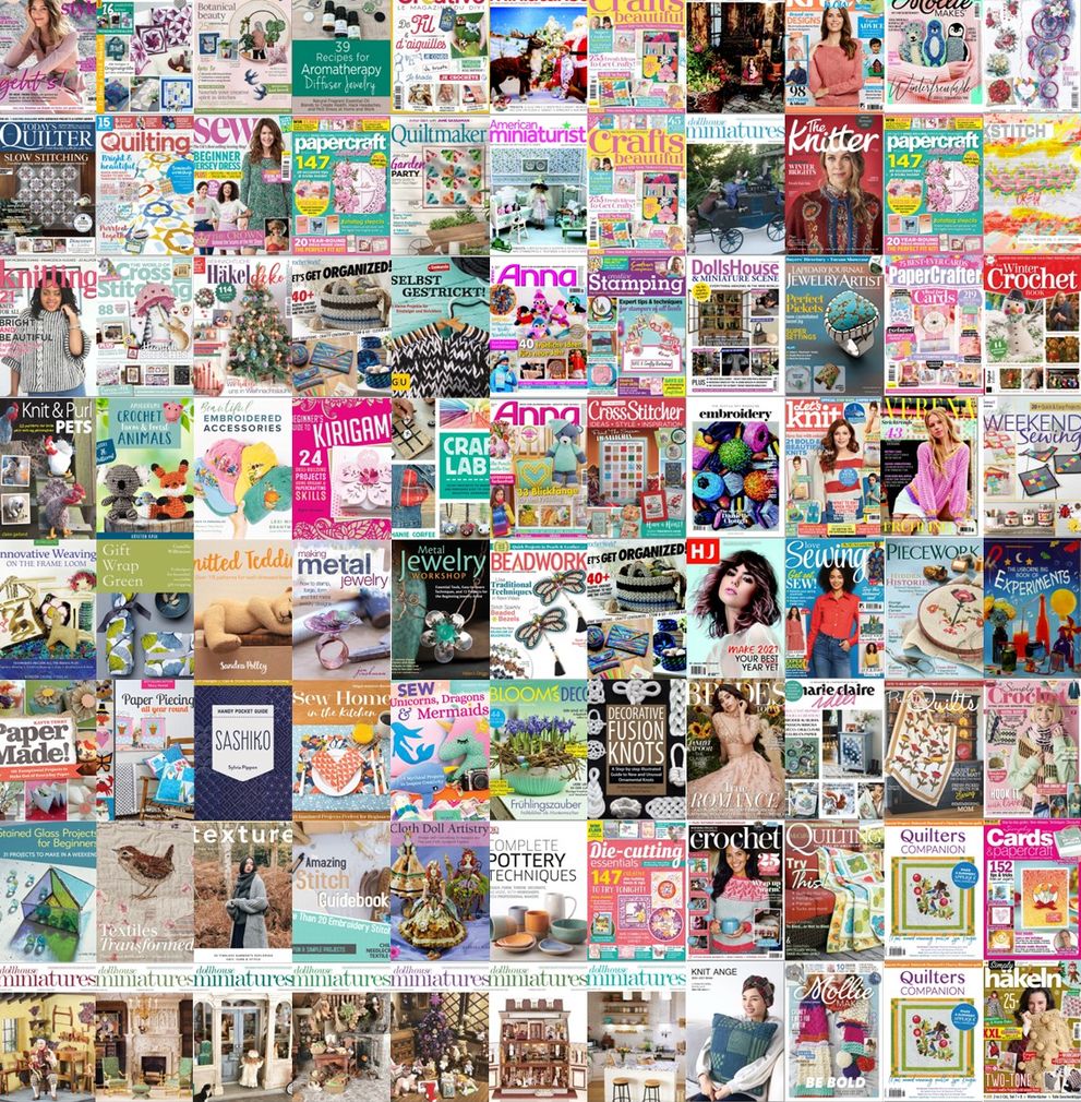 Crossstitch Crochet Stitching Beading Papercraft Parchment Quilting Sewing Knitting Creative Dolls Clay etc. magazines