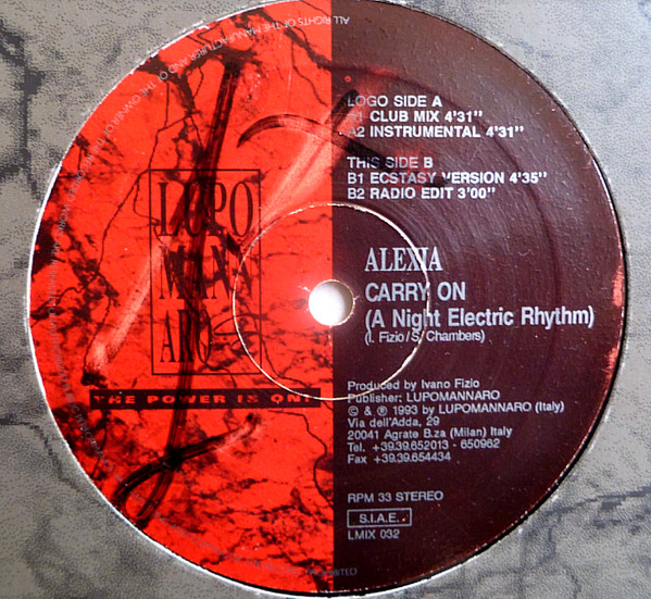 Alexia - Carry On (A Night Electric Rhythm) (Vinyl, 12'') Lupomannaro (LMIX 032) Italy (1995) wav
