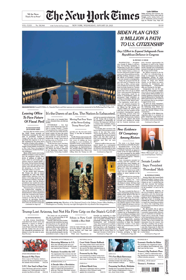 The New York Times - No. 58,944 [20 Jan 2021]