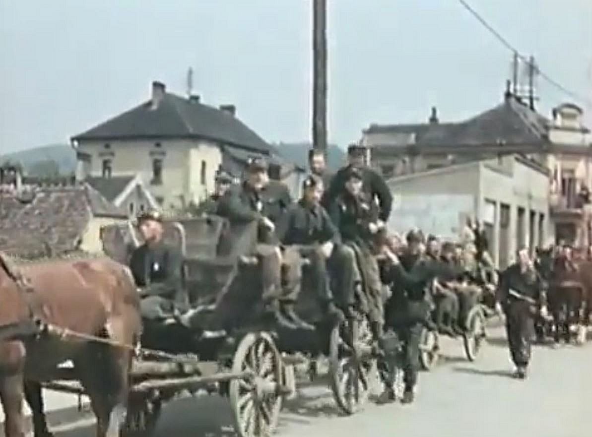 Wehrmacht surrender in Czechoslovakia, May 1945. Original color footage.