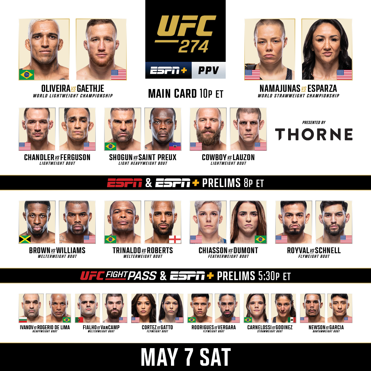 UFC 274 Oliveira vs Gaethje (1080P)(Early Prelims & Prelims) (7 mei 2022)