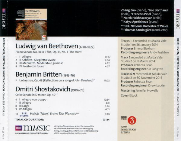 Beethoven Britten Shostakovich Piano and Cello Sonatas Lachrymae