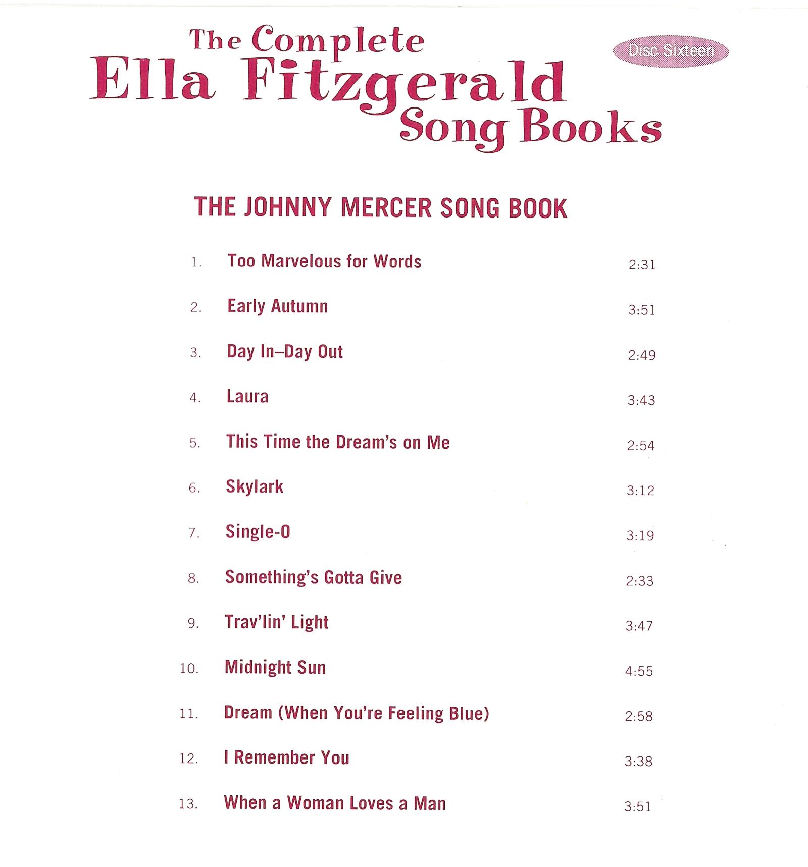Ella Fitzgerald - The Complete Songbooks Vol.16 -Johnny Mercer