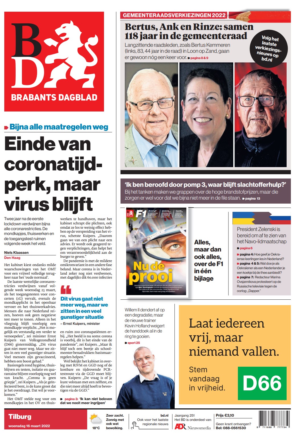 Brabants Dagblad regio Tilburg 16-03-2022 incl F1 bijlage