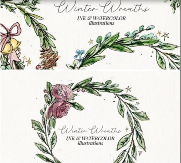 Photoshop - Ink & Watercolor Wreaths
